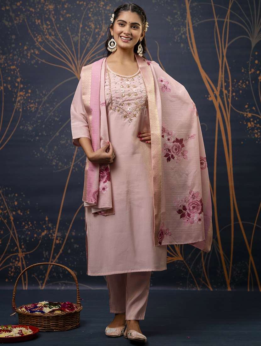 women three quarter sleeve kurta pant with dupatta set