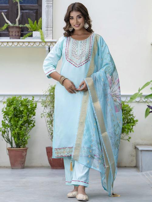 women three quarter sleeve kurta pant with dupatta set - 21684184 -  Standard Image - 0