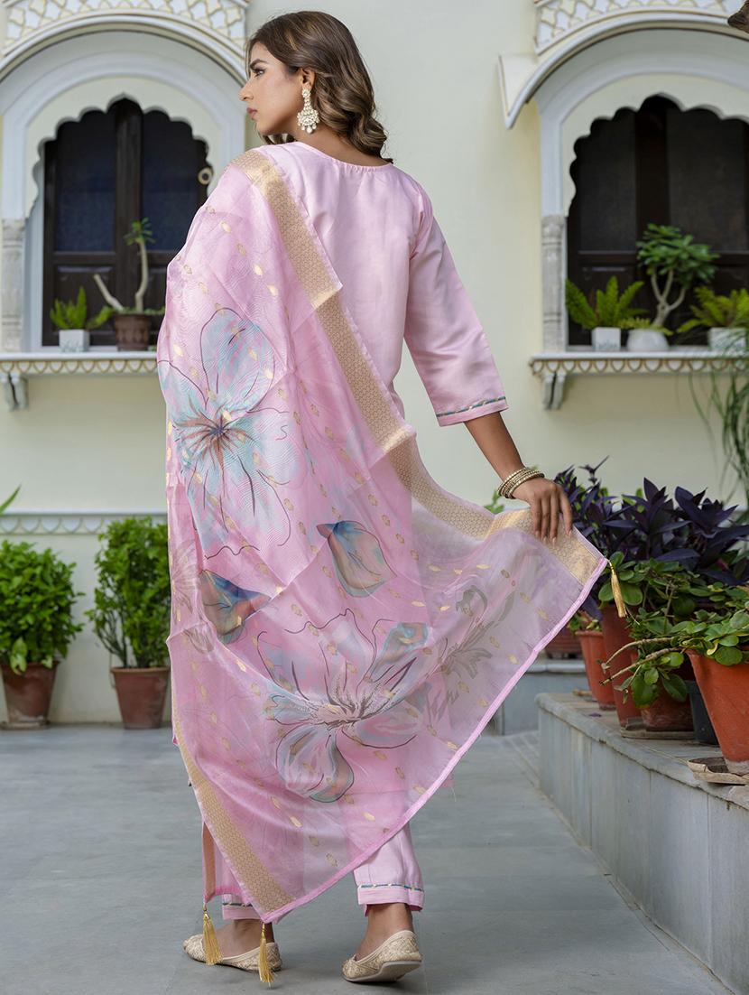 women three quarter sleeve kurta pant with dupatta set - 21684185 - Standard Image - 3