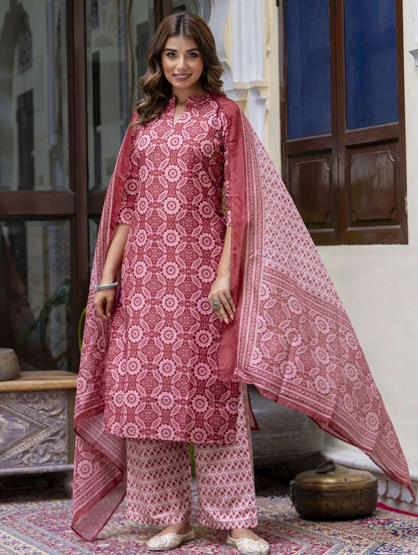 women printed kurta palazzo set with dupatta - 21684207 - Zoom Image - 0