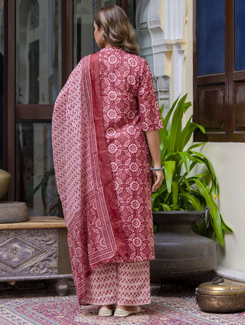 women printed kurta palazzo set with dupatta - 21684207 - Standard Image - 3