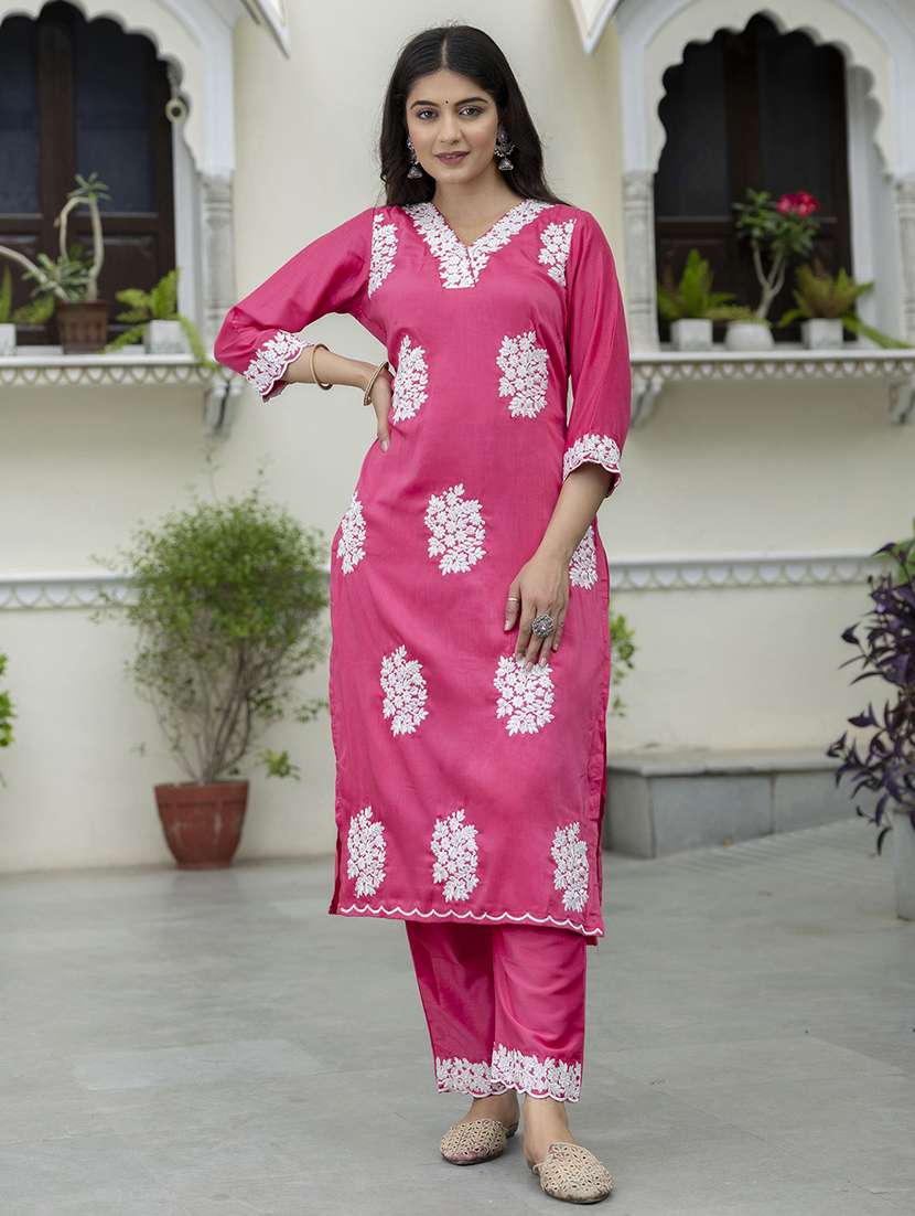 women embroidered three quarter sleeve kurta pant set - 21684232 -  Zoom Image - 0