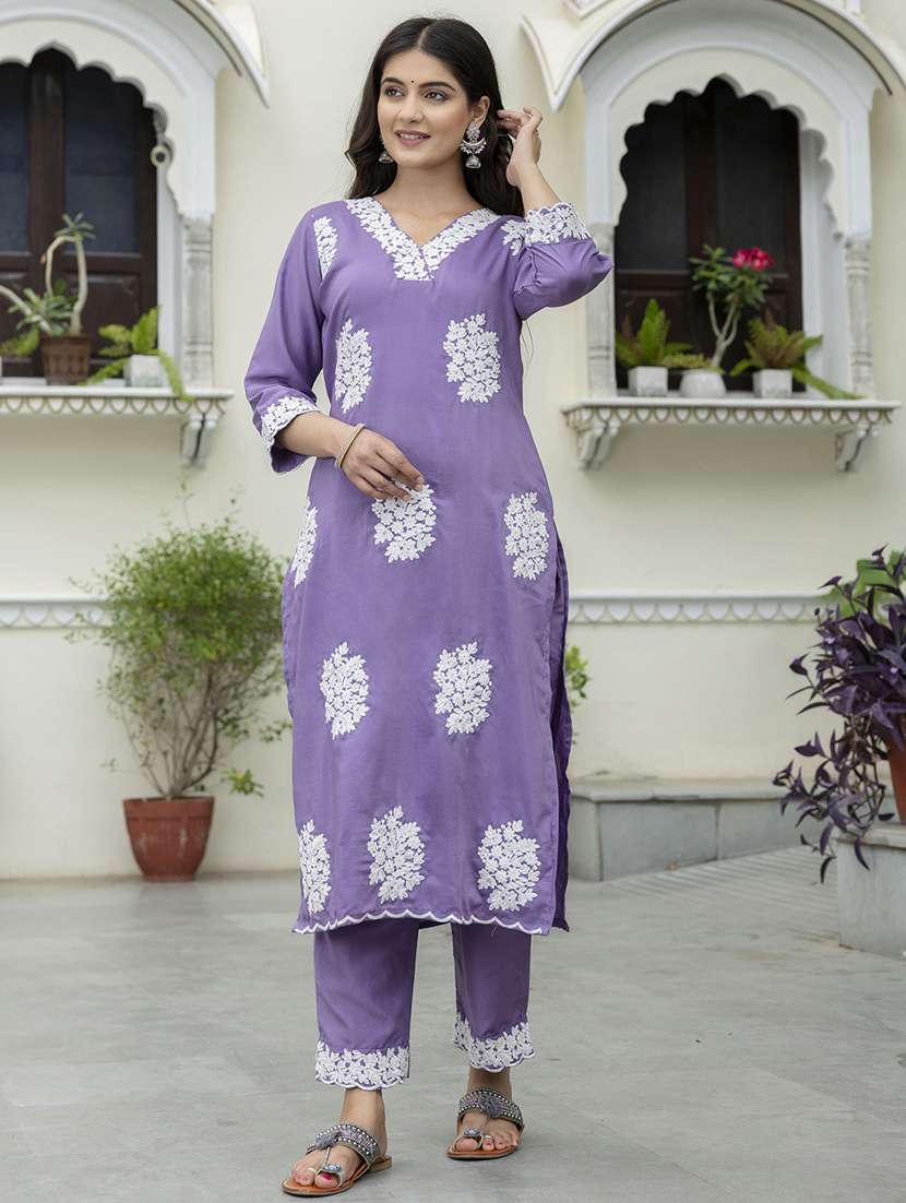 women embroidered three quarter sleeve kurta pant set - 21684233 - Standard Image - 3