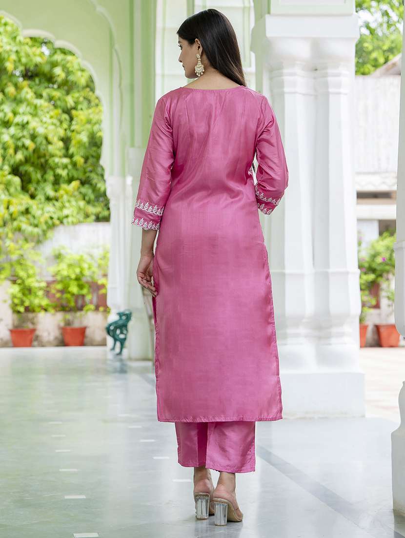 women three quarter sleeve kurta pant with dupatta set - 21684239 - Standard Image - 3