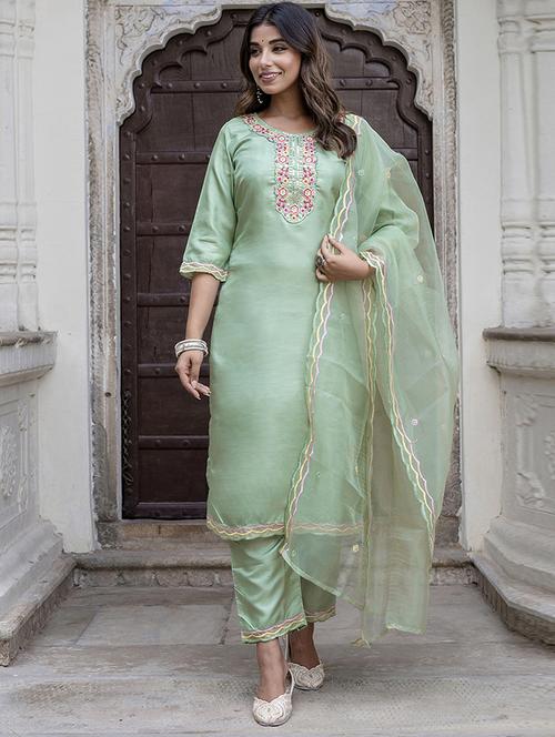 women three quarter sleeve kurta pant with dupatta set - 21684240 - Standard Image - 0