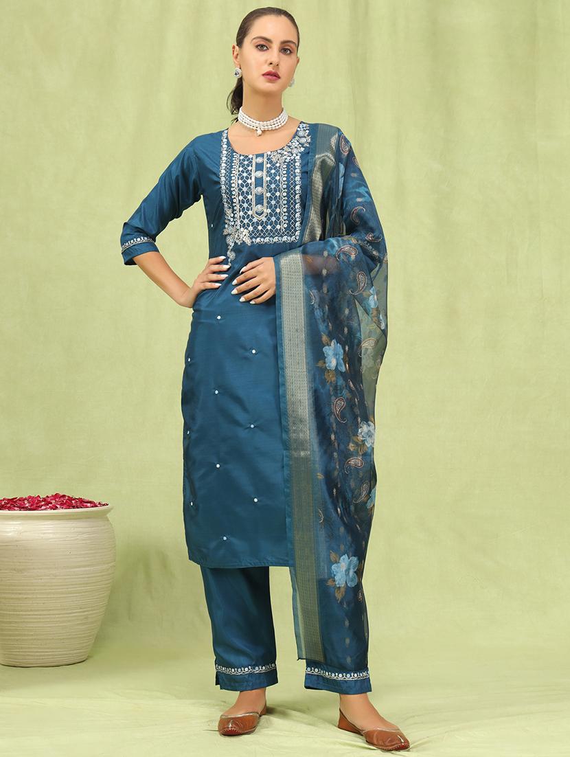 women three quarter sleeve kurta pant with dupatta set - 21684268 -  Zoom Image - 0