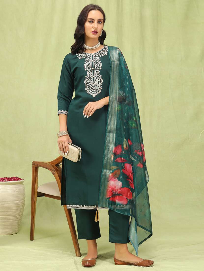 women three quarter sleeve kurta pant with dupatta set - 21684282 -  Zoom Image - 0