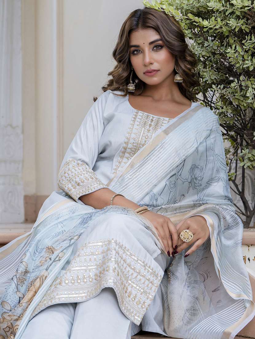 women three quarter sleeve kurta pant with dupatta set - 21684295 - Standard Image - 3