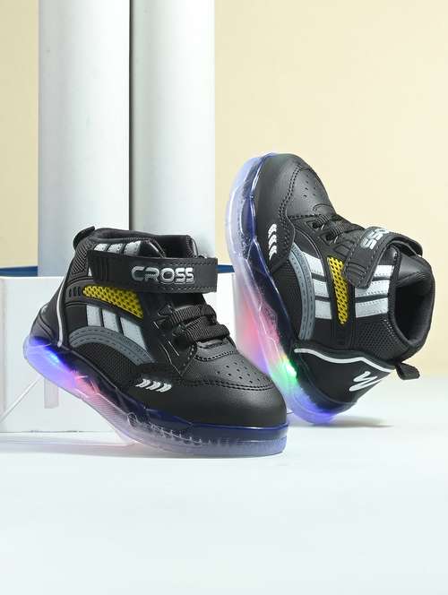 kids color blocked led lightweight velcro sneakers