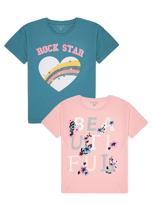 girls pack of 2 printed tees - 21684721 -  Standard Image - 0