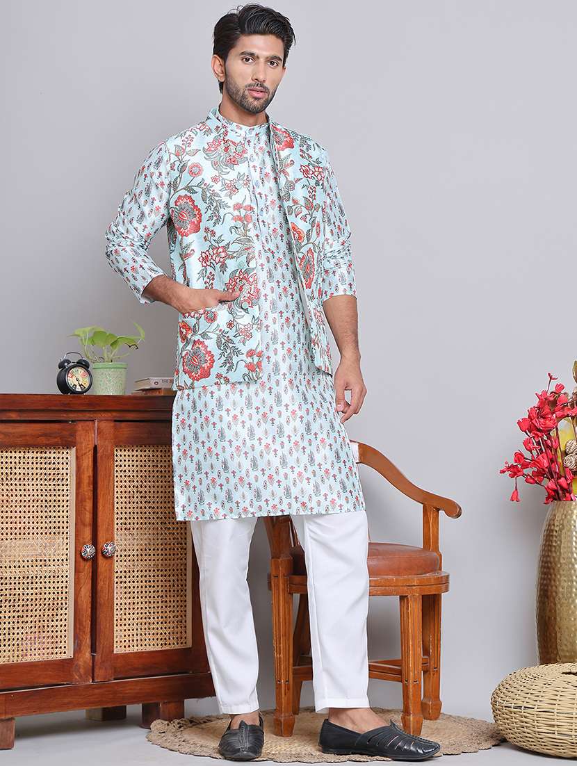 men mandarin neck floral printed classic waist coat - 21684767 -  Standard Image - 3