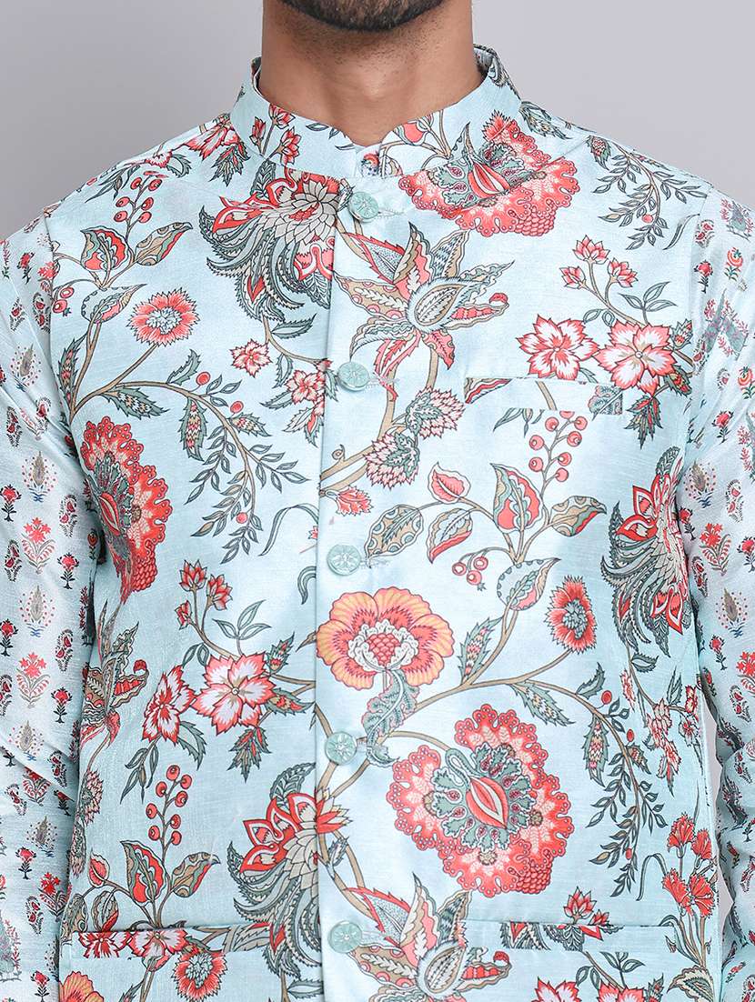 men mandarin neck floral printed classic waist coat - 21684767 -  Standard Image - 5