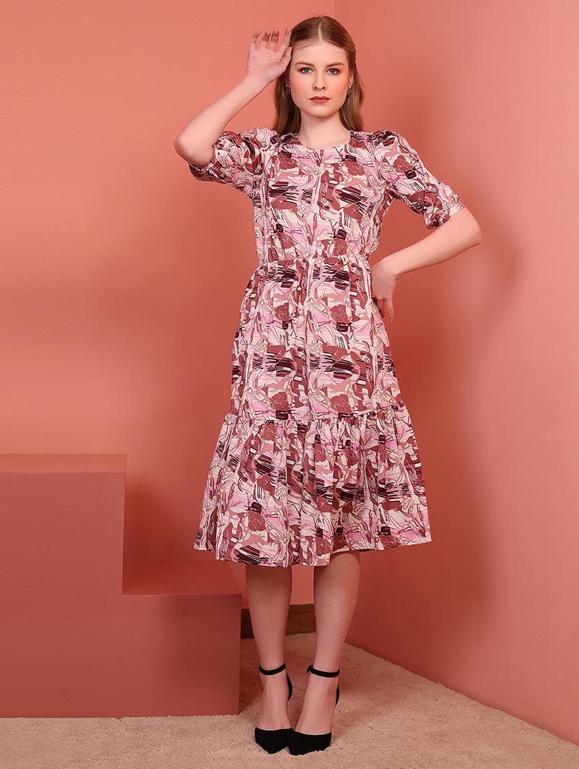 magneta polyester fit & flare dress - 21684869 - Zoom Image - 0