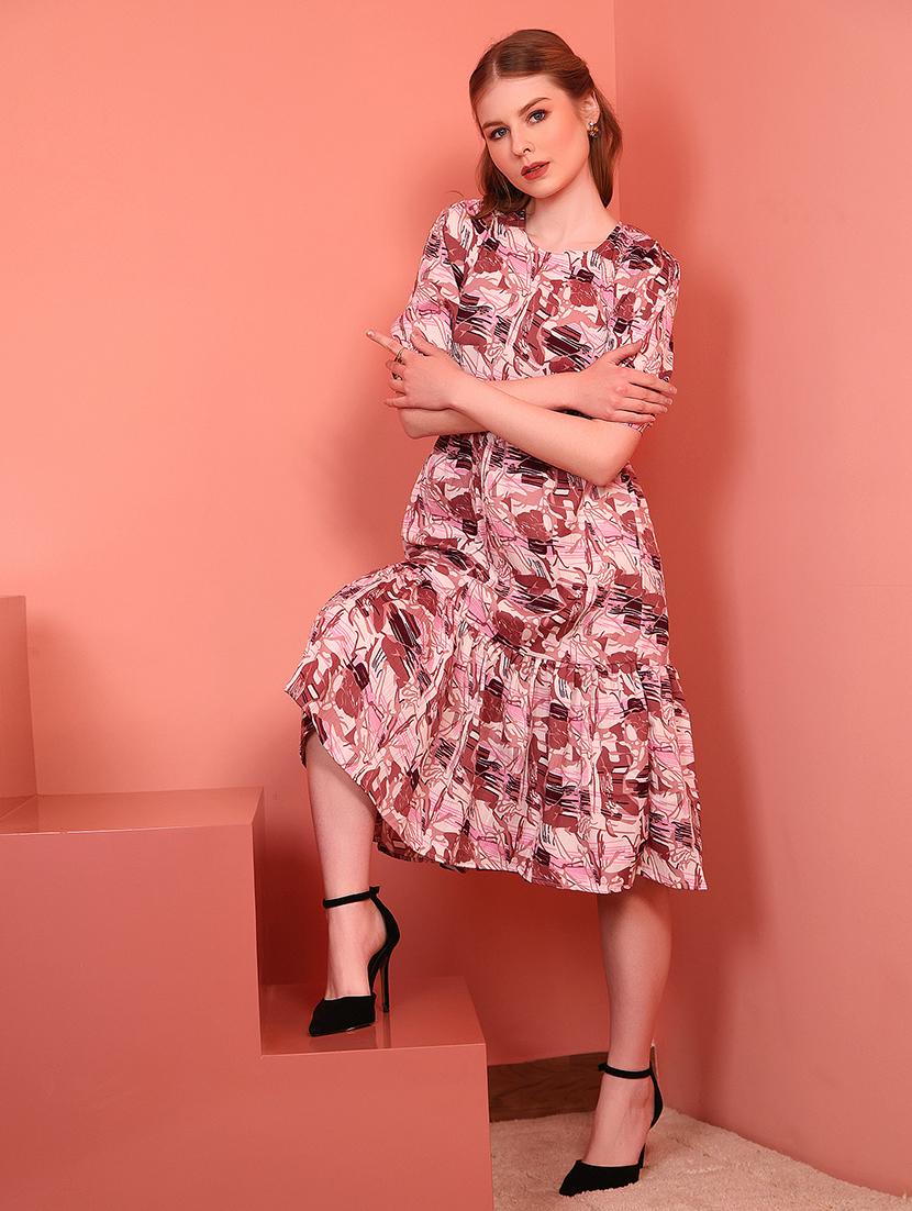 magneta polyester fit & flare dress - 21684869 - Standard Image - 5