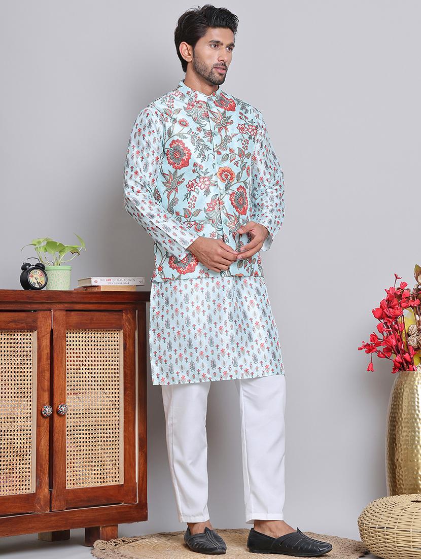 men floral printed kurta pyjama with jacket - 21684885 - Zoom Image - 0
