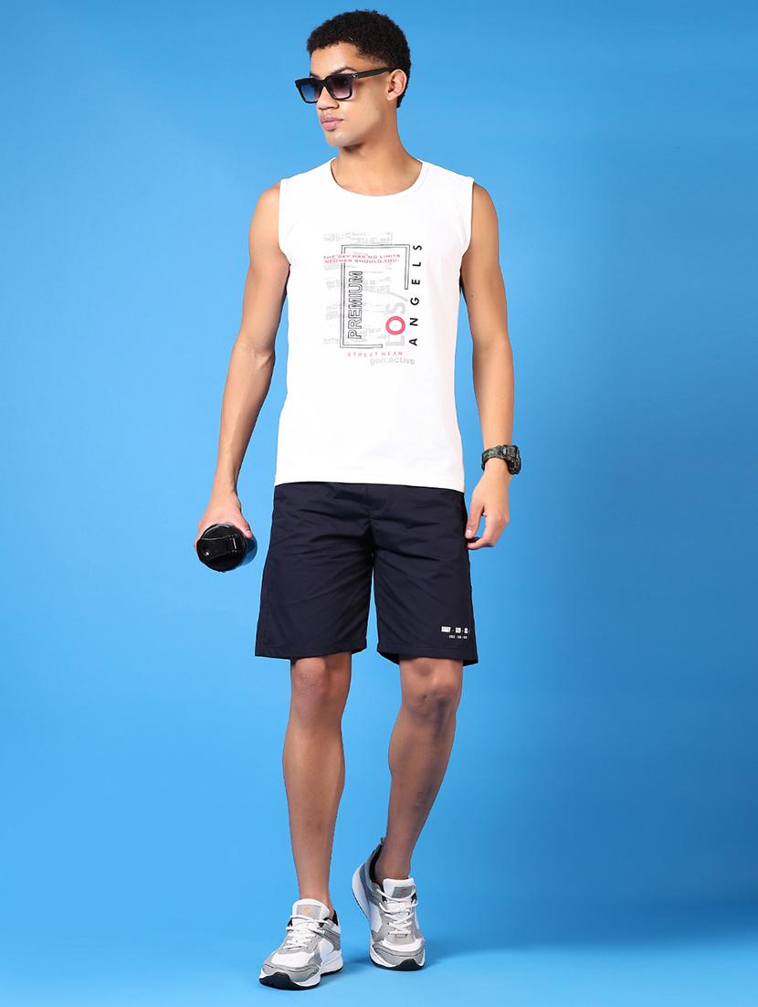 men navy blue solid mid rise sport short - 21685098 - Standard Image - 3