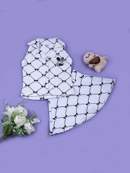 girls white printed top & bottom skirt top set - 21685121 - Standard Image - 0