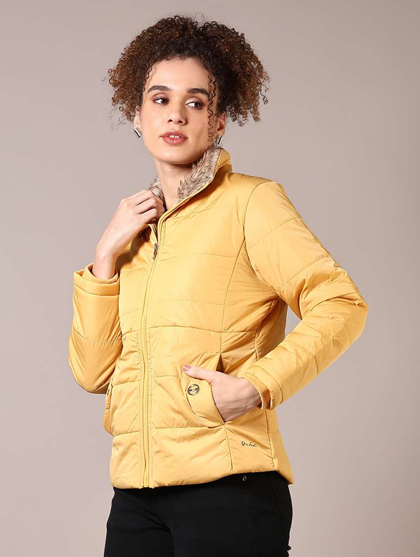 women solid long sleeve fur collared puffer jacket - 21685144 -  Standard Image - 5