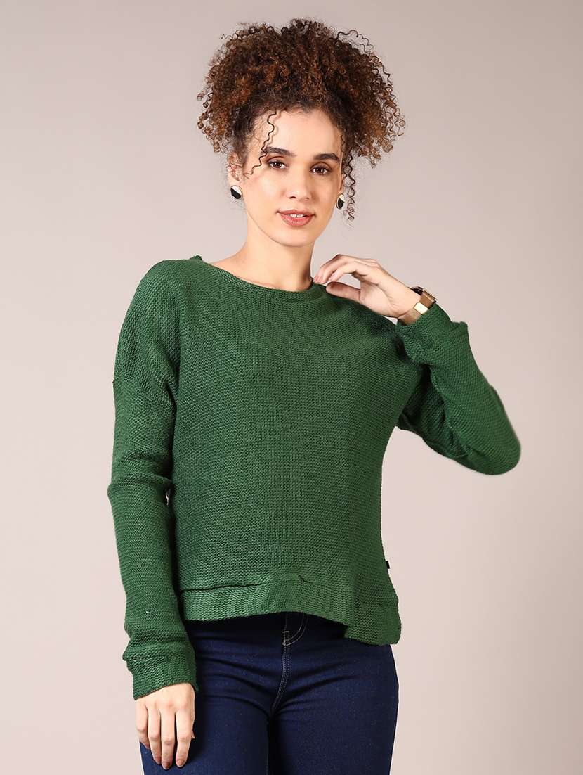 women solid long sleeve pullover