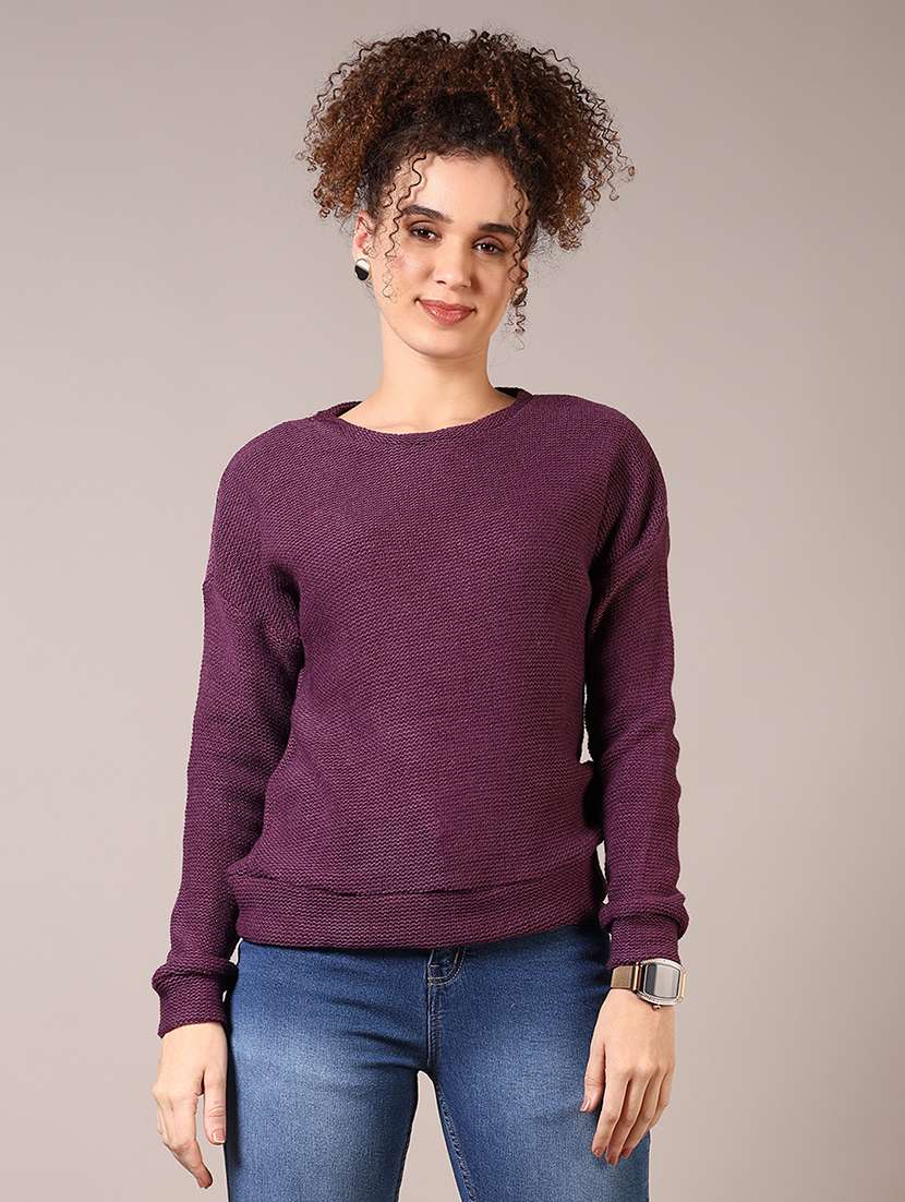 women solid long sleeve pullover