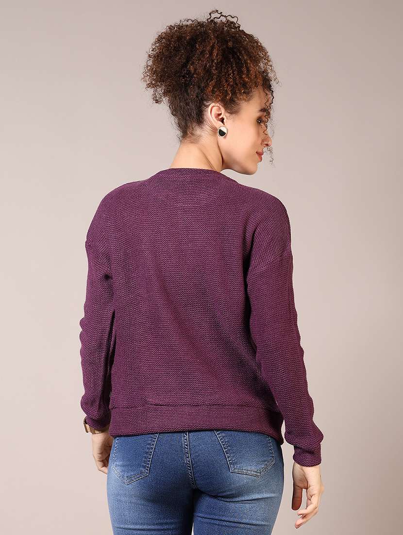 women solid long sleeve pullover - 21685188 -  Standard Image - 3