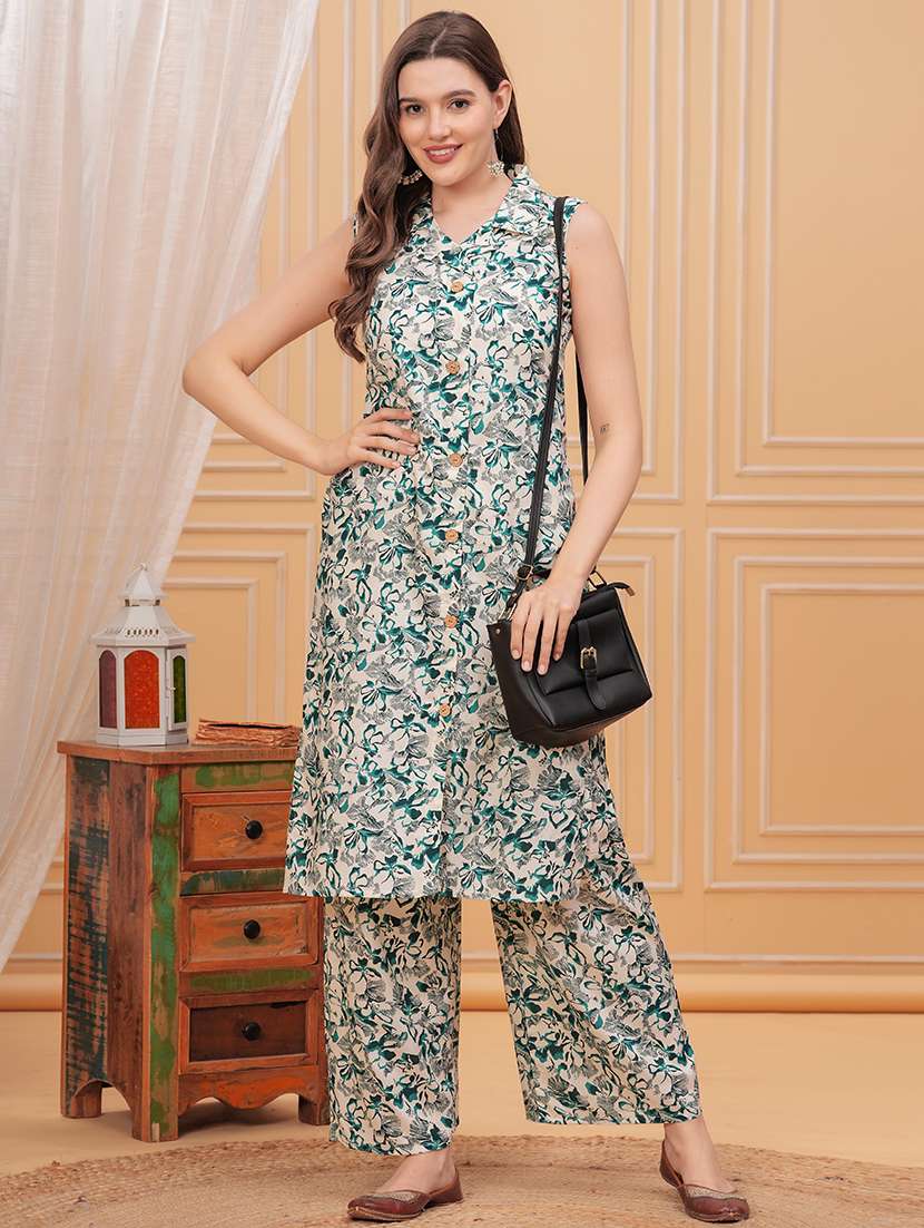 women floral printed sleeveless ethnic co-ord set - 21685371 - Zoom Image - 0