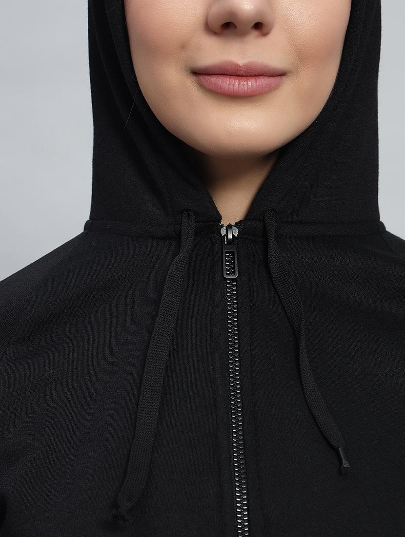 women solid hooded long sleeves crop sweatshirt - 21685406 - Standard Image - 5