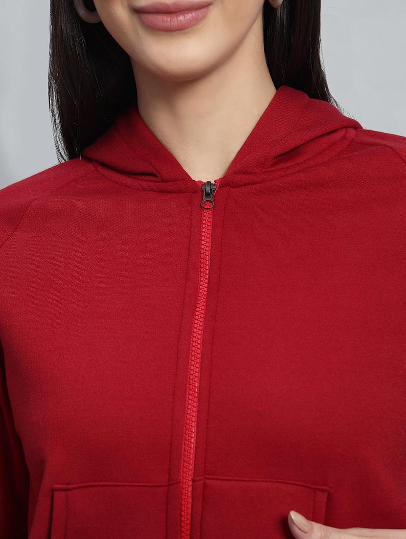 women solid hooded long sleeves crop sweatshirt - 21685407 - Standard Image - 5
