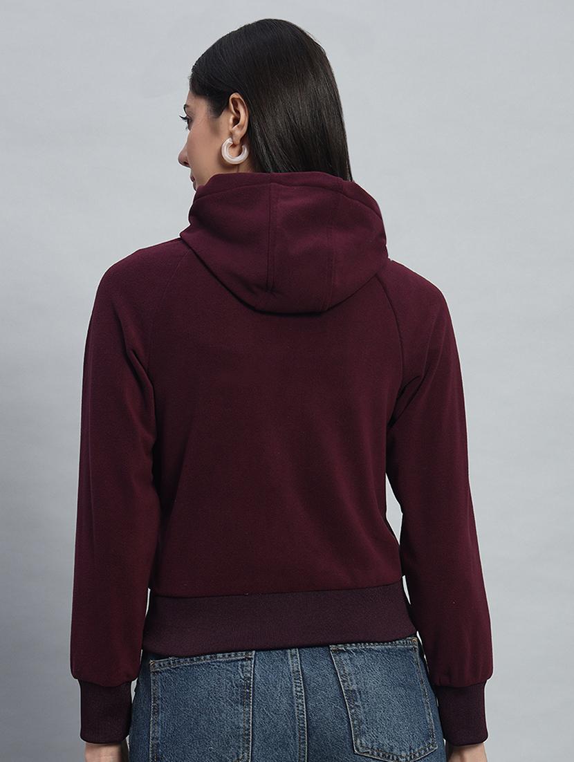 women solid hooded long sleeves crop sweatshirt - 21685408 - Standard Image - 3
