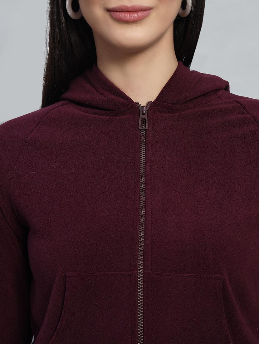 women solid hooded long sleeves crop sweatshirt - 21685408 - Standard Image - 5