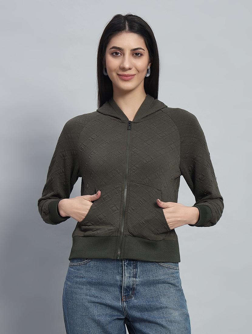 women solid hooded long sleeves crop sweatshirt - 21685409 - Zoom Image - 0