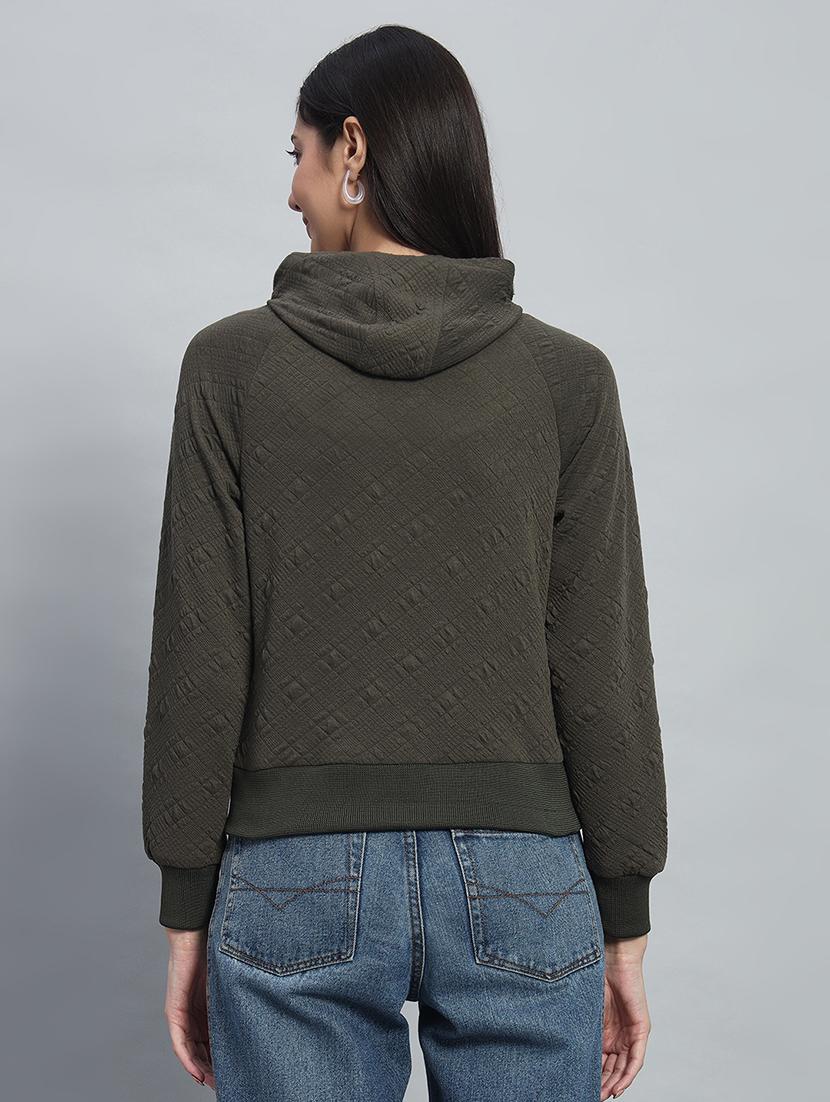 women solid hooded long sleeves crop sweatshirt - 21685409 - Standard Image - 3