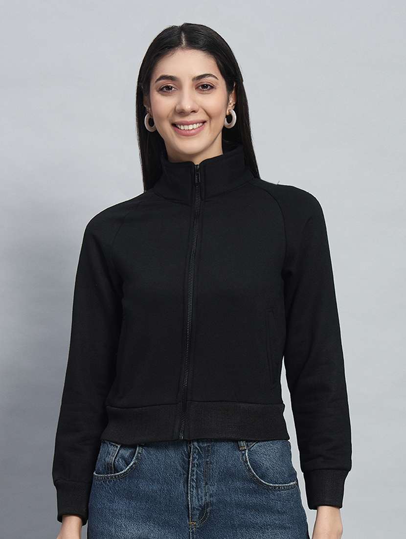 women solid long sleeves crop sweatshirt - 21685410 - Zoom Image - 0