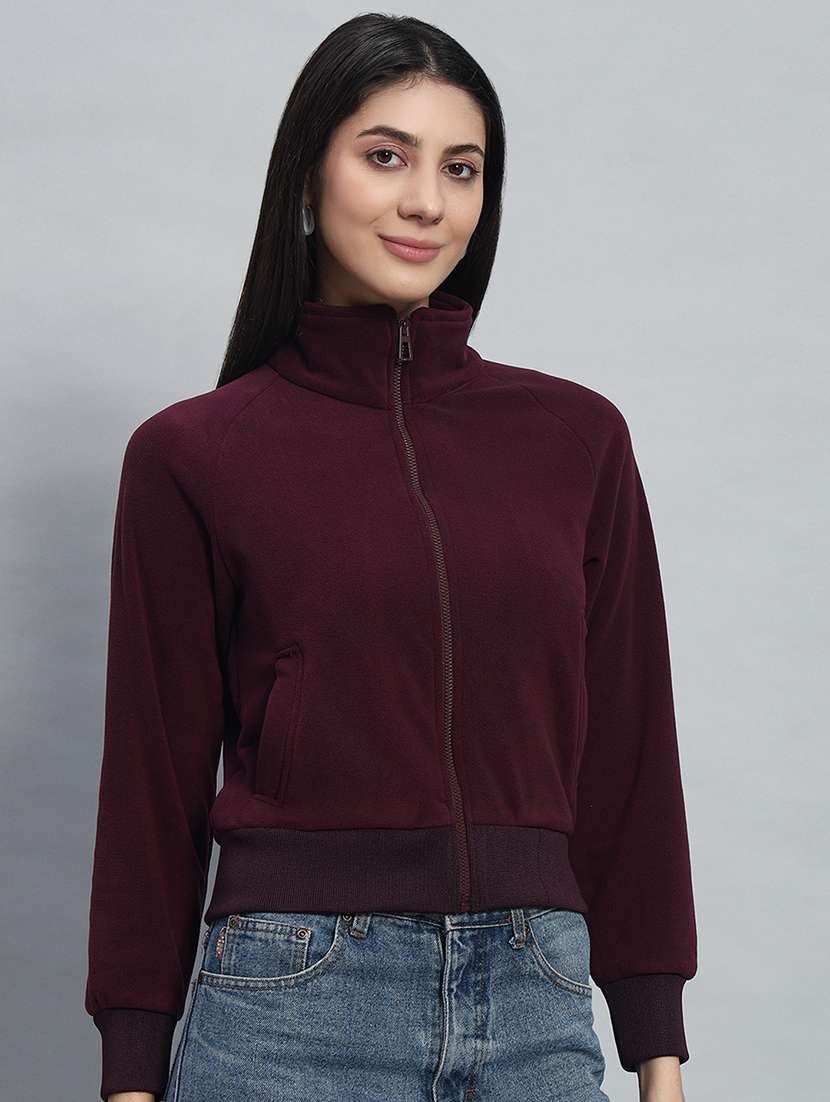 women solid long sleeves crop sweatshirt - 21685412 - Zoom Image - 0