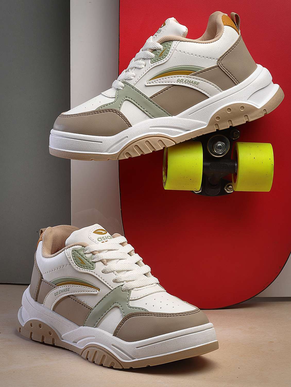 women beige lace-up sneakers