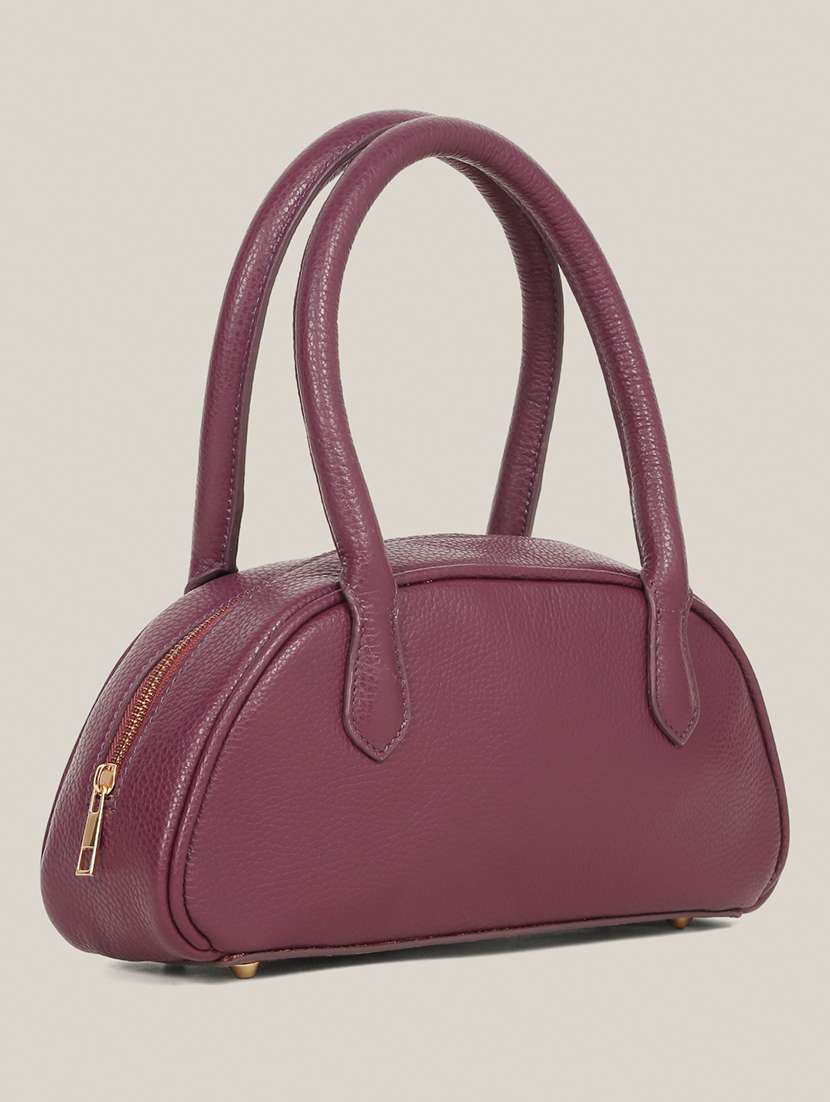 Women Purple Solid Leather Handbag