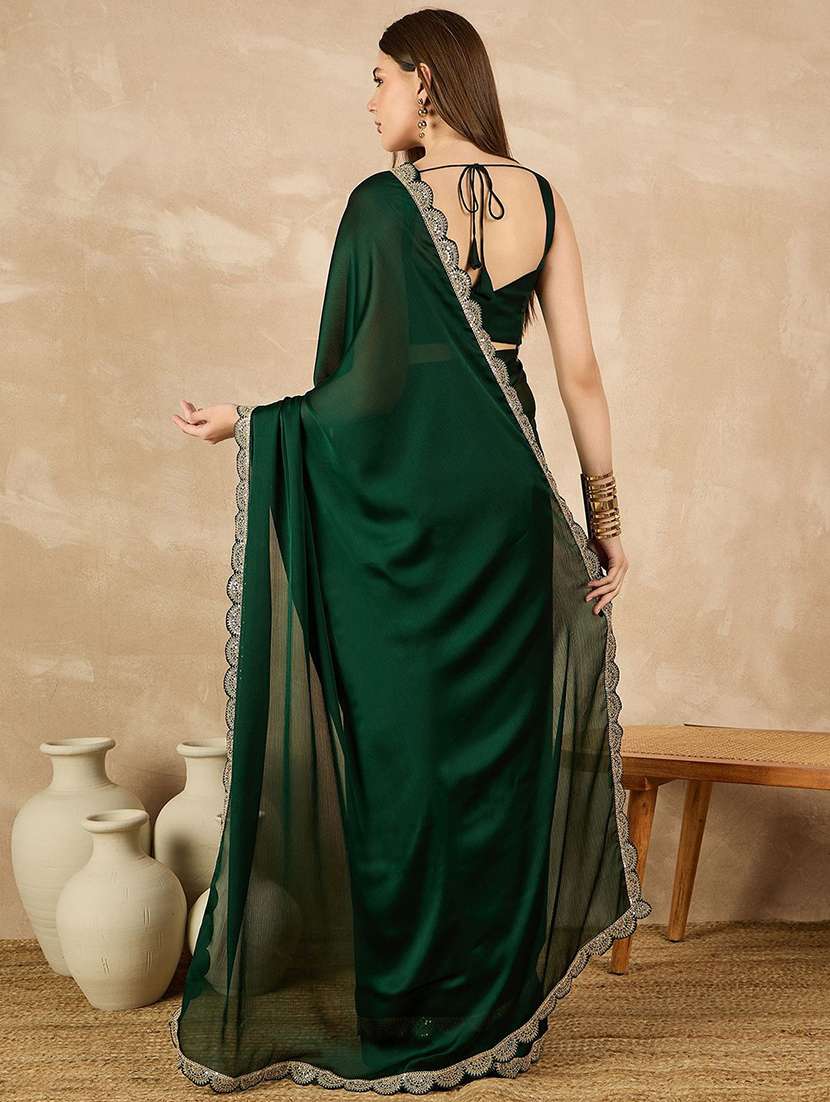women green bordered saree with blouse - 21685502 - Standard Image - 3