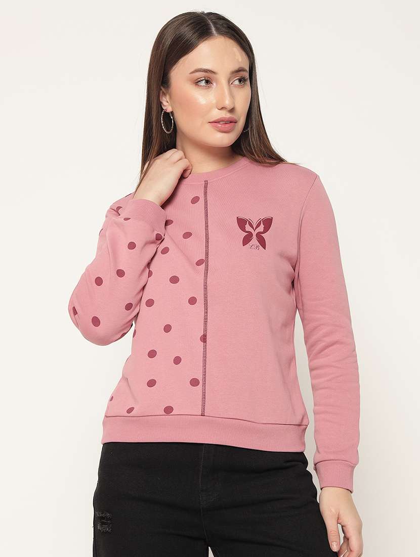 women polka doted placement print sweatshirt