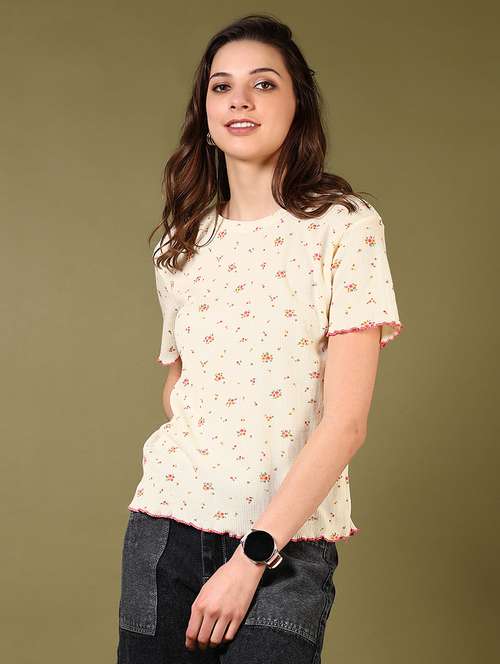 womne floral printed round neck t-shirt - 21685687 - Standard Image - 0
