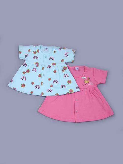 girls pack of 2 printed round neck frock
