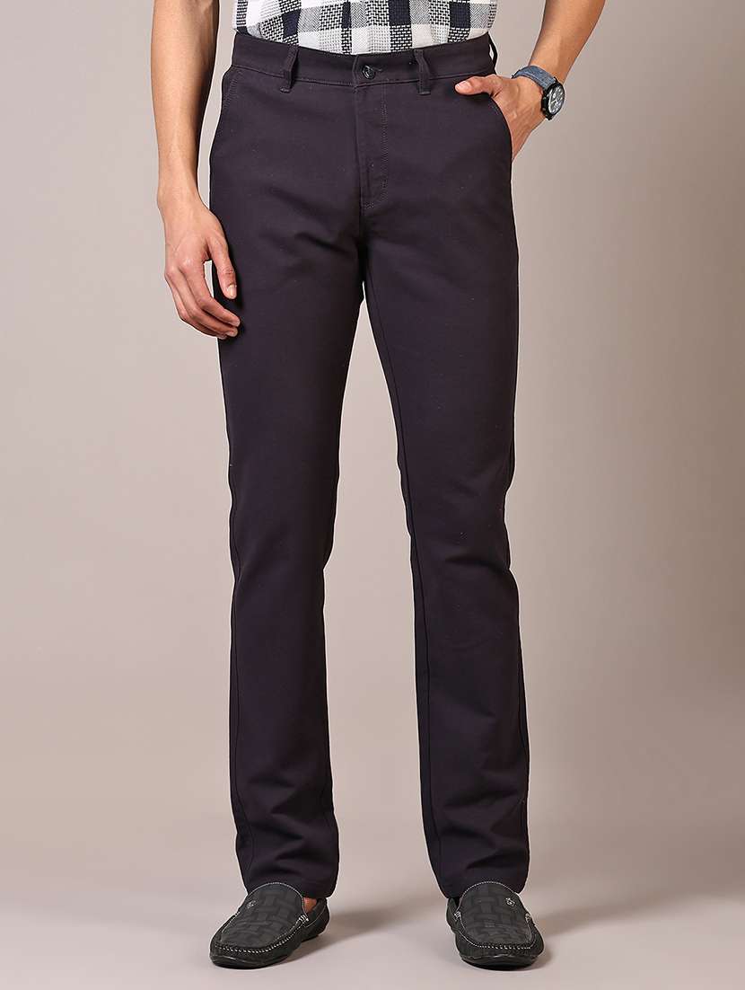 men solid mid rise chinos trouser