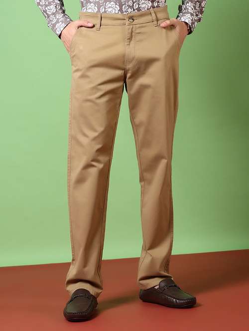 men solid mid rise chinos trouser - 21685794 - Standard Image - 0