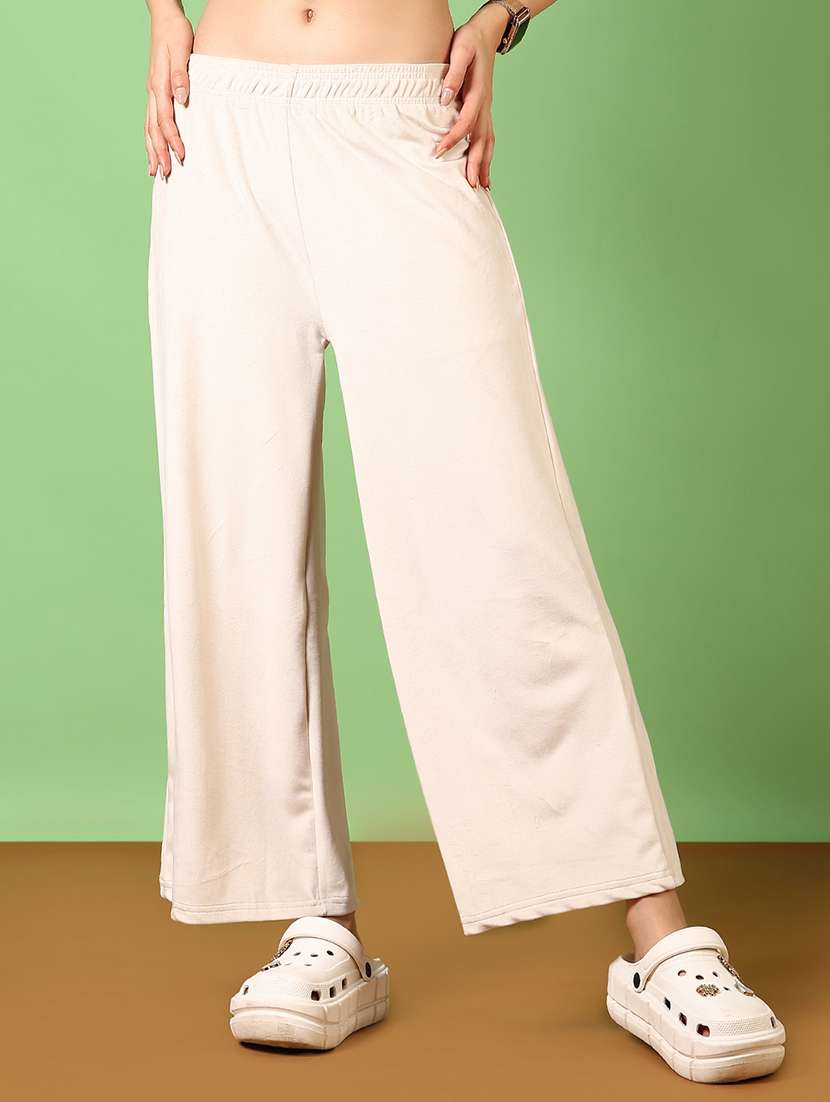 women solid mid rise wide leg trouser