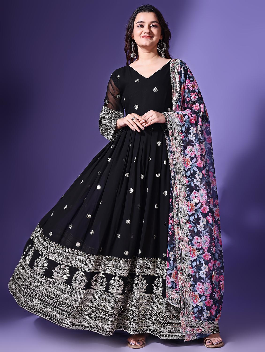 women embroidered black kurta dupatta set - 21685928 - Zoom Image - 0
