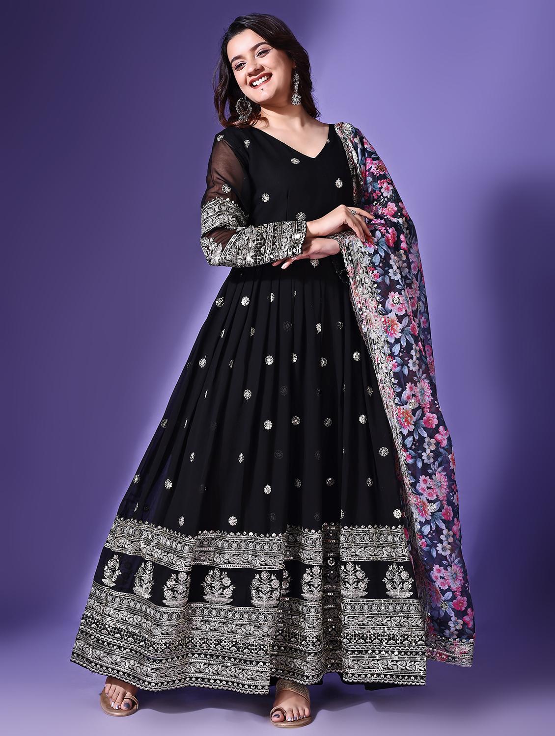 women embroidered black kurta dupatta set - 21685928 - Standard Image - 3