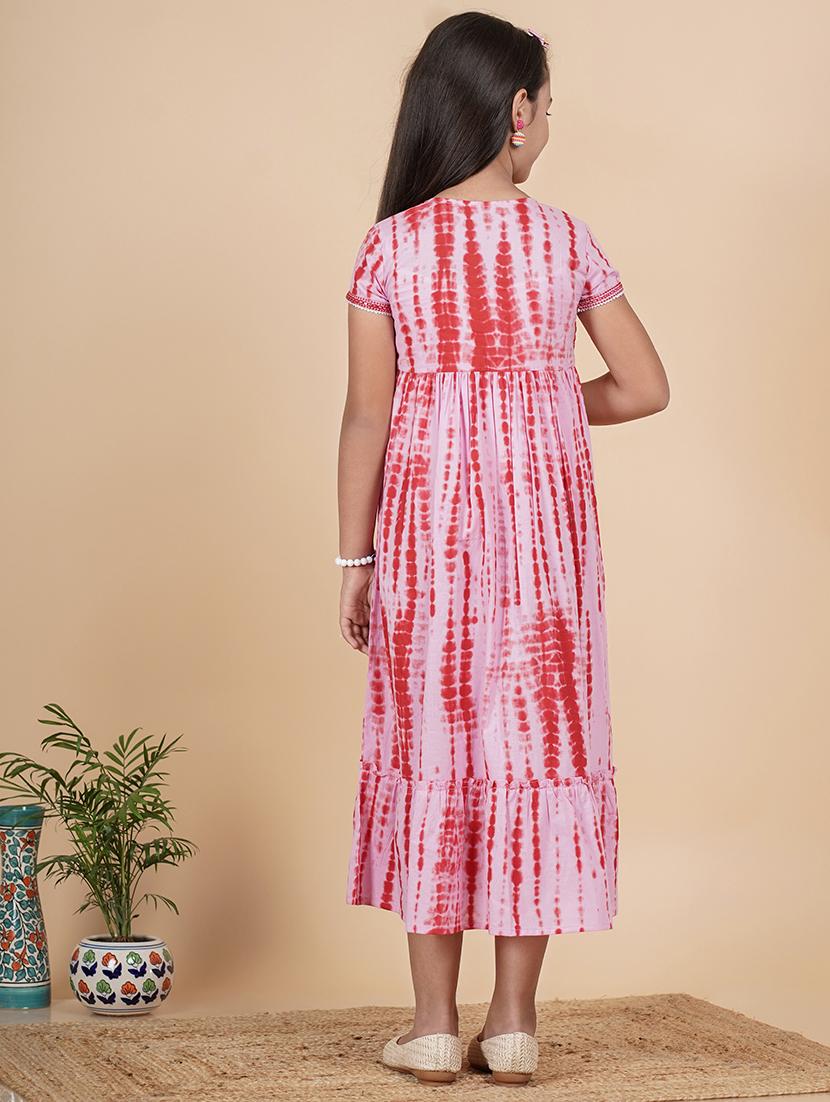 girls red tie & dye short sleeve tiered dress - 21685954 - Standard Image - 3