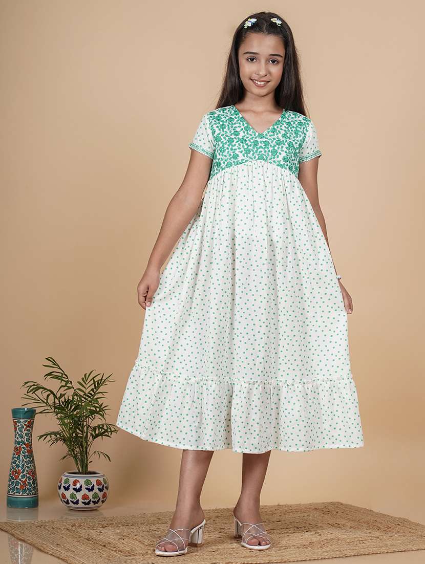 girls white printed short sleeve tiered dress - 21685956 -  Zoom Image - 0