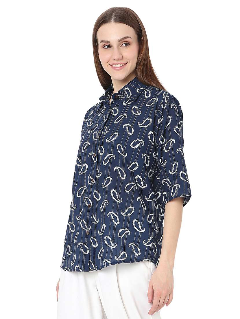 women navy blue paisley printed regular shirt - 21685959 - Standard Image - 3