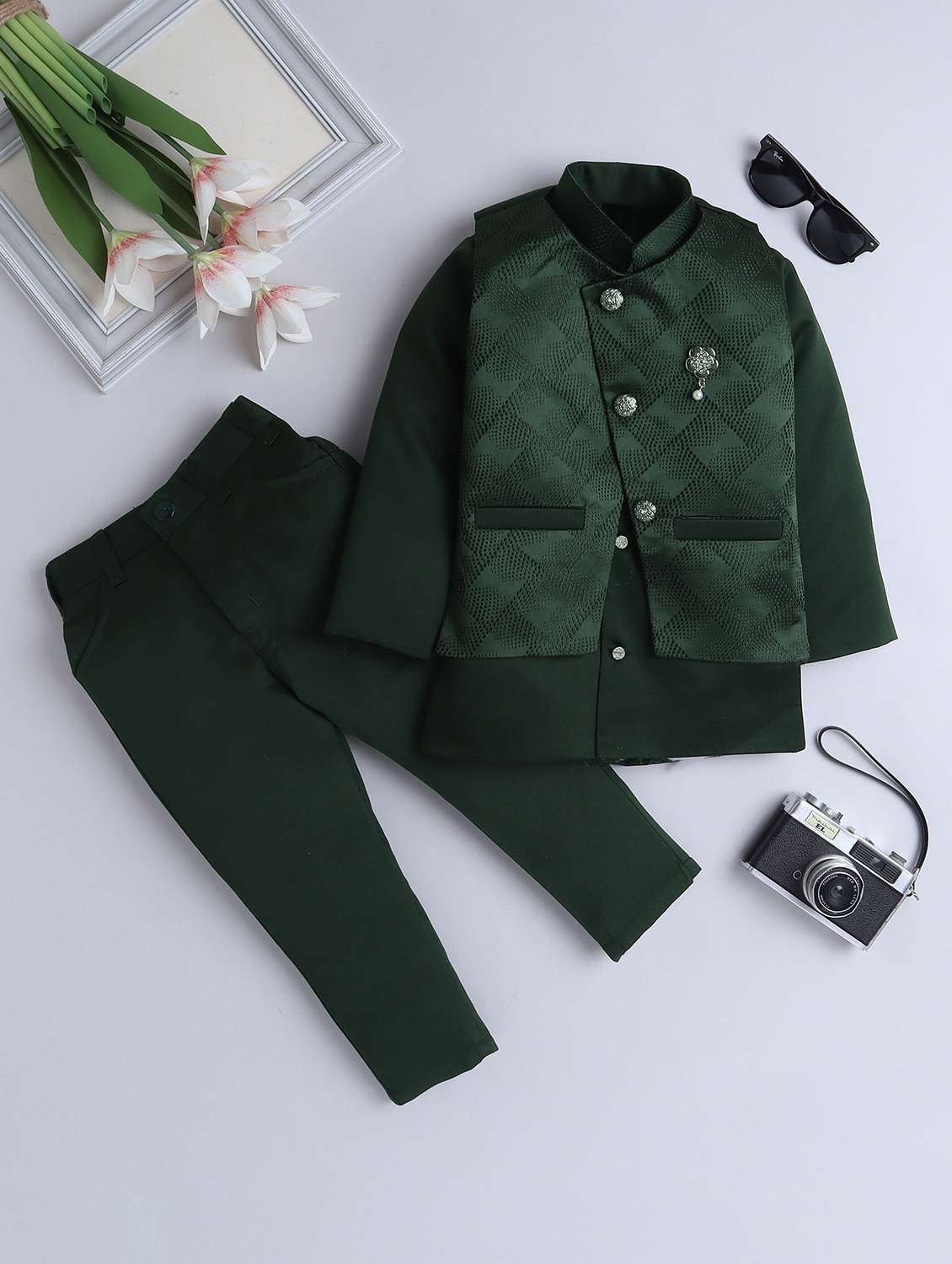 boys self design 3 piece suit set