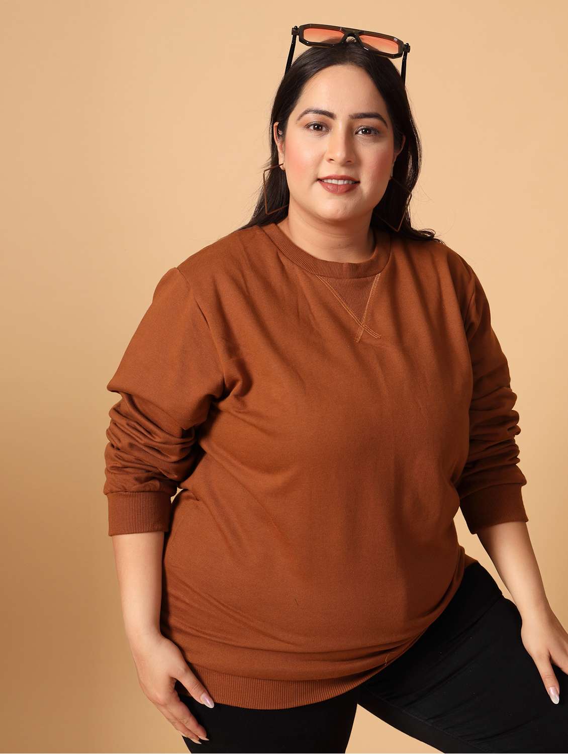 women plus size solid long sleeves sweatshirt